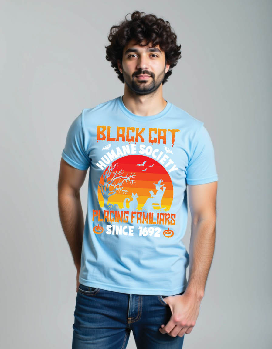 Thumbnail: black cat humane society placing familiars 1692 mens printed graphic t shirt
