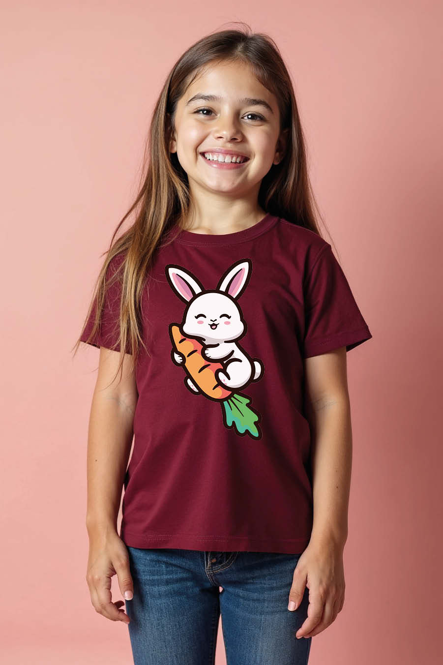 Thumbnail: Happy Bunny Hugging Carrot Cool Printed T-Shirt for Boys & Girls