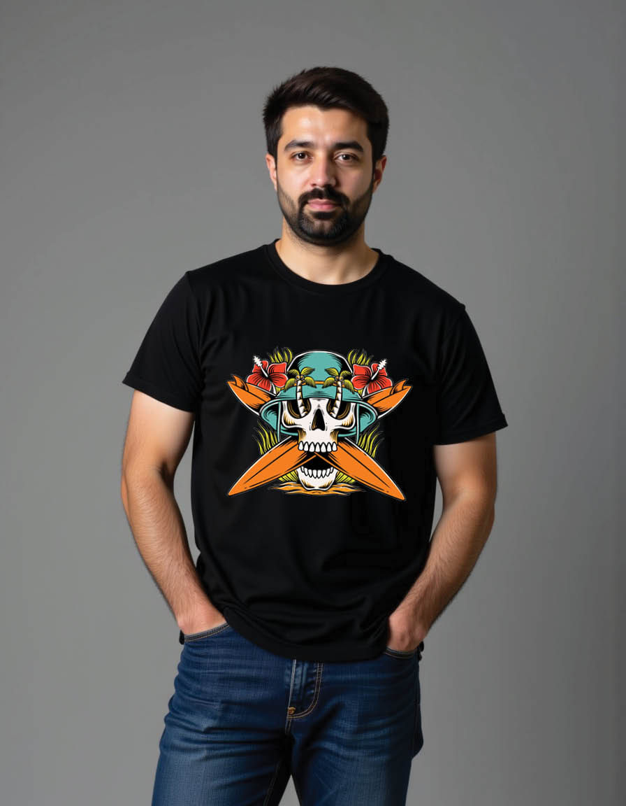 Thumbnail: skull head with tropical plants summer skull mens printed graphi t shirts