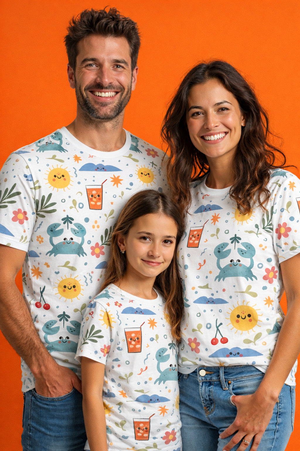 Family vibrant matching printed T-shirts pack of 3