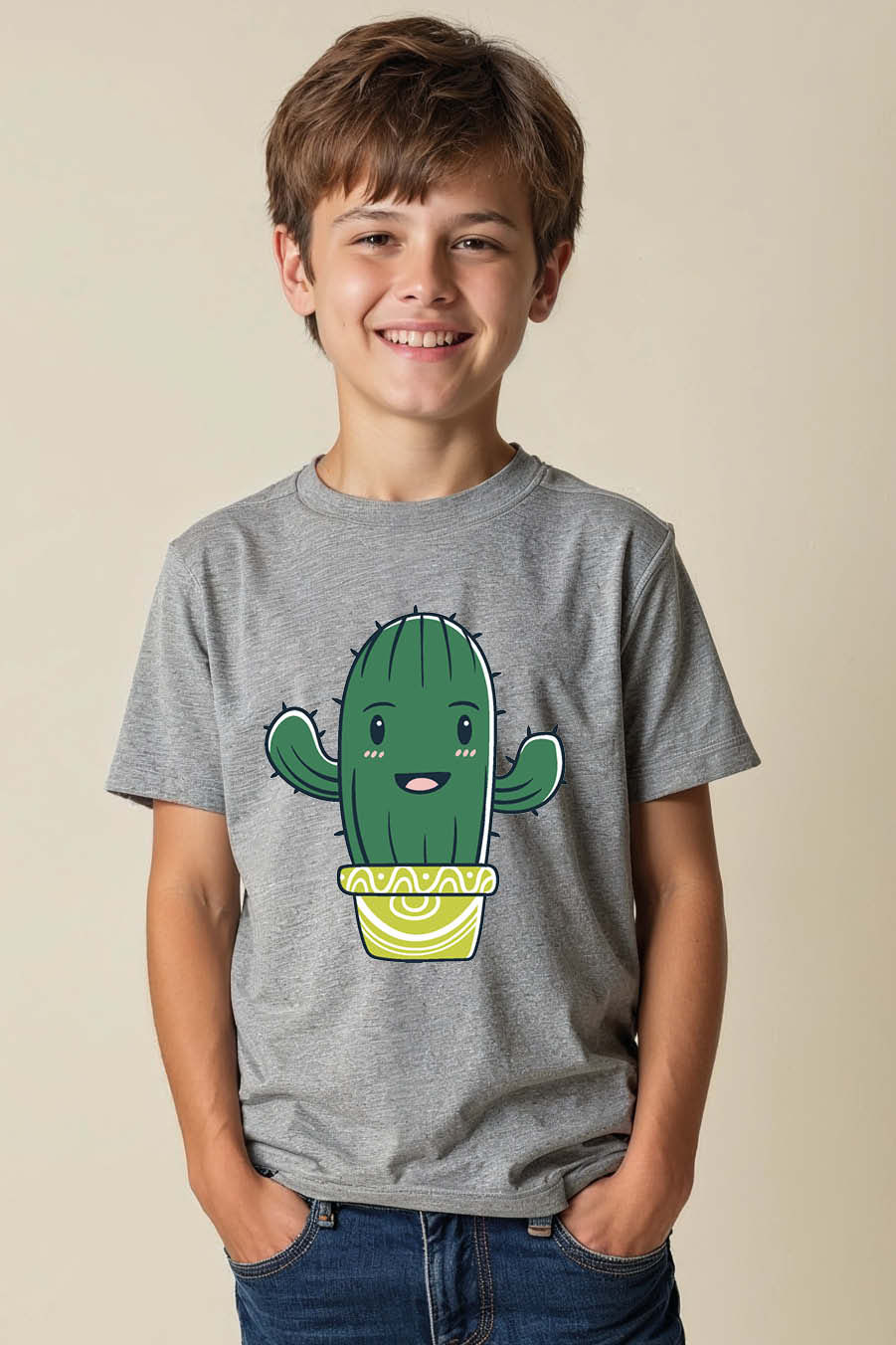 Thumbnail: Happy Potted Cactus T-Shirt  Everyday Kids Printed T-Shirt – Print Design