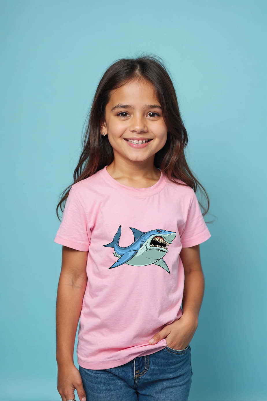 Kids' T-Shirt with Roaring Blue Shark Graphic Fashion Cute Kids Typography