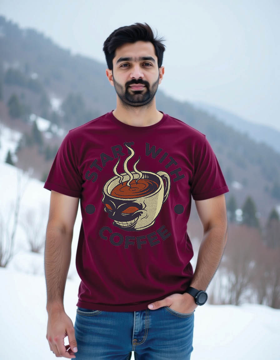 Thumbnail: emblem of fierce faced coffee cup mens printed graphic t shirt