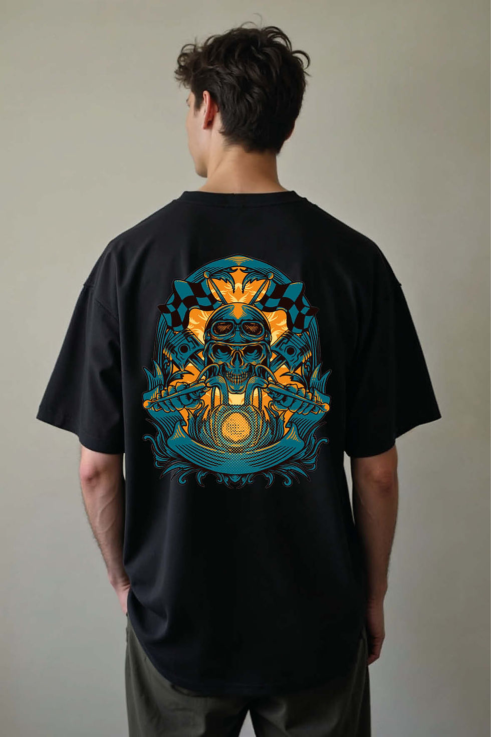 Thumbnail: Futuristic Samurai Helmet Stylish Unisex Drop Shoulder Oversized T-Shirt