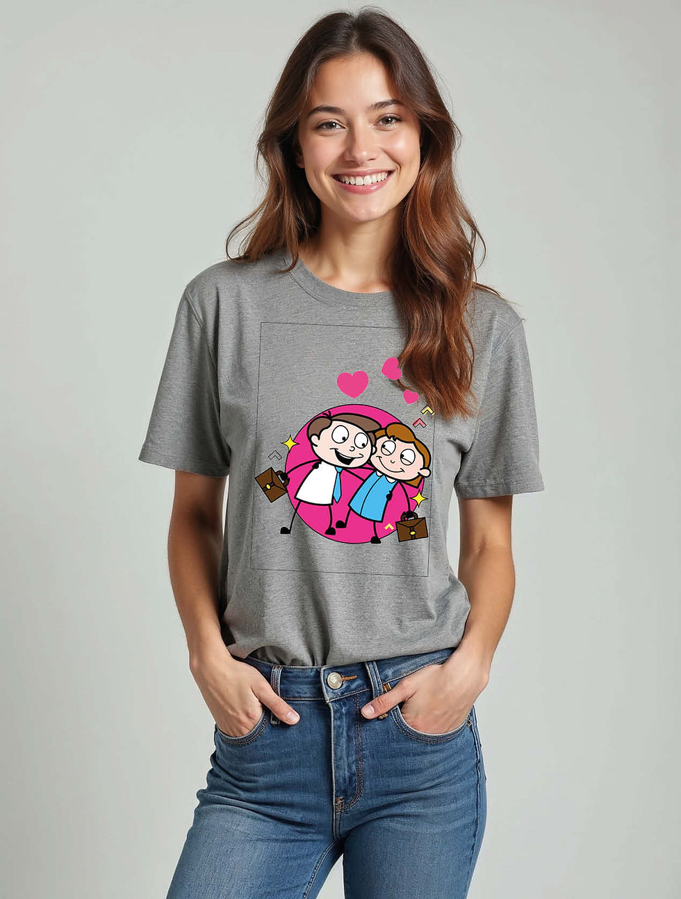 Thumbnail: Cute Cartoon Couple Love  Urban Women’s Printed Graphic Streetwear T-Shirt