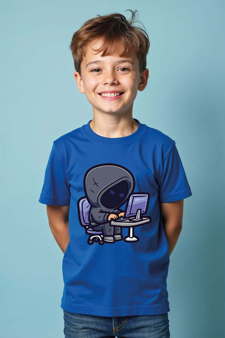 Thumbnail: Cute Hooded Hacker Coding Cool Casual Kids Printed T-Shirt – Illustration Print