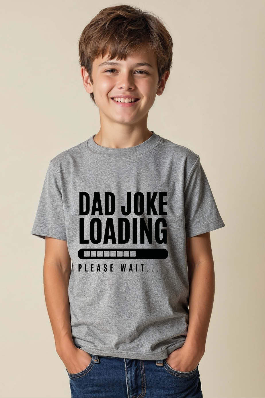 Thumbnail: dad joke loading please wait Trendy Unisex Kids Graphic Tee – Design