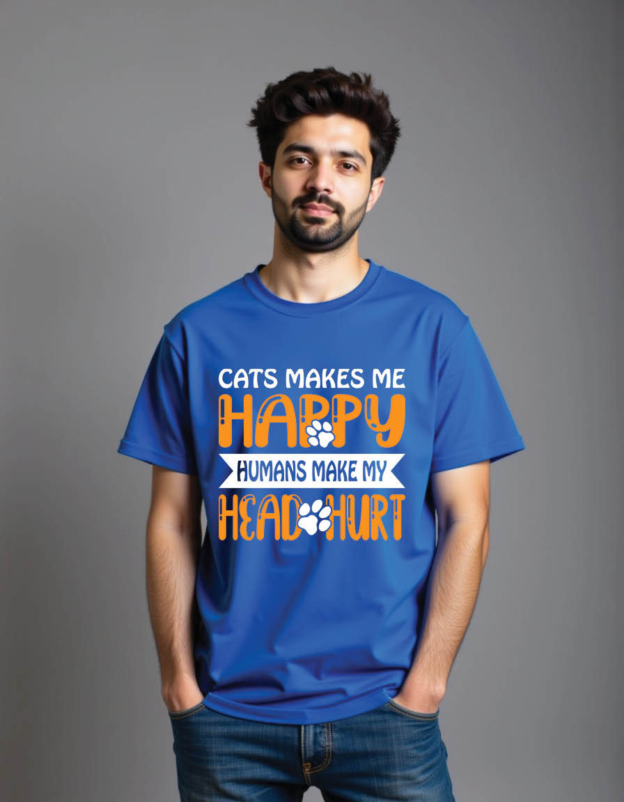 Thumbnail: cats makes me happy human make my head hurt mens printed graphic t shirt