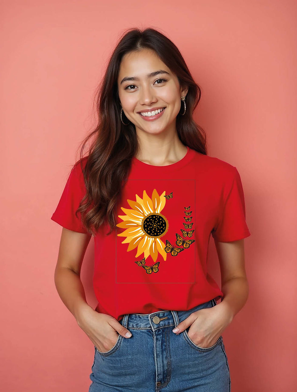 Thumbnail: Sunflower and Monarch Butterfly Stylish Women’s Printed Graphic Streetwear Tees
