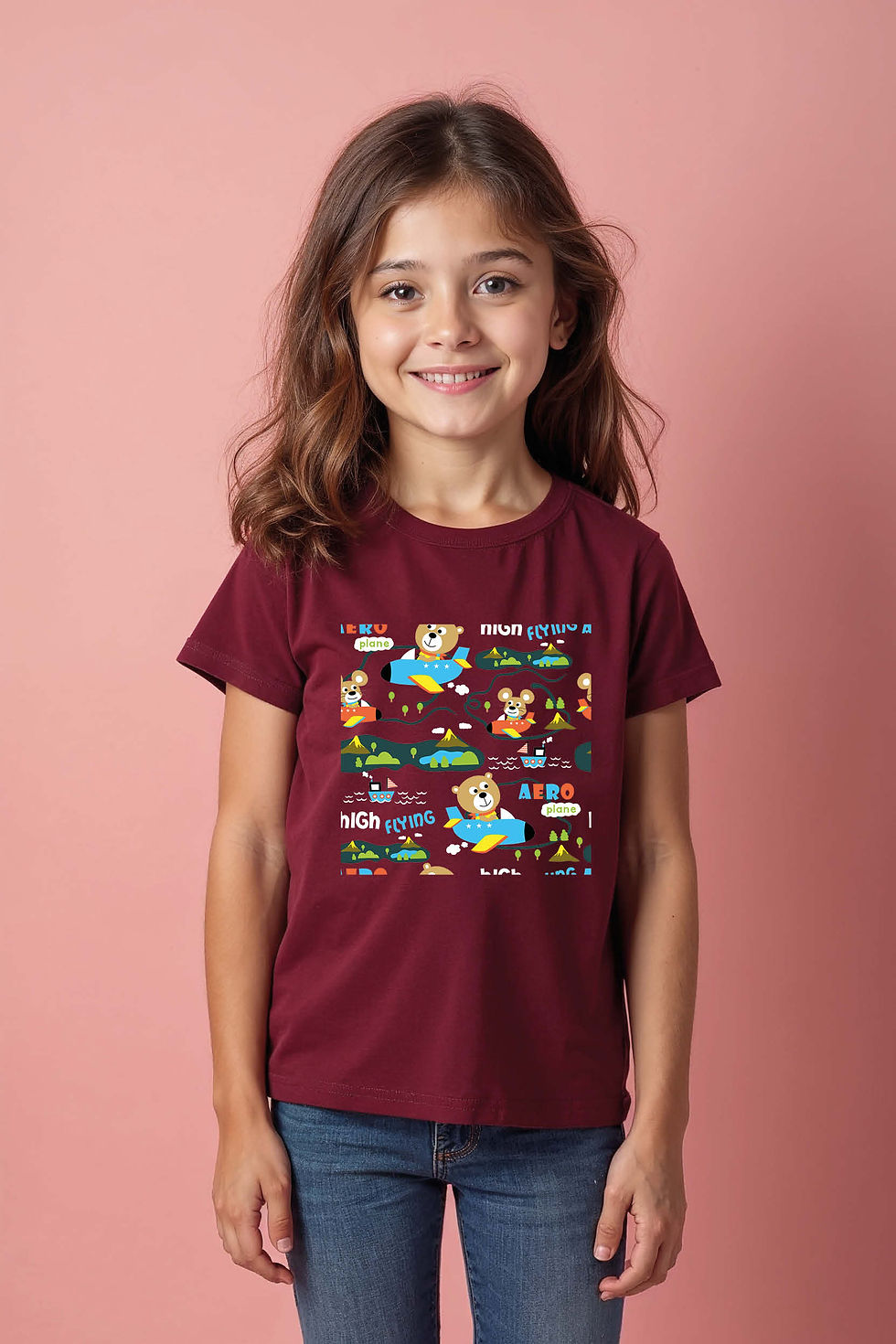 Hight Flaying Plane Cartoon Modern Trendy Printed Tee for Kids – Cartoon Print
