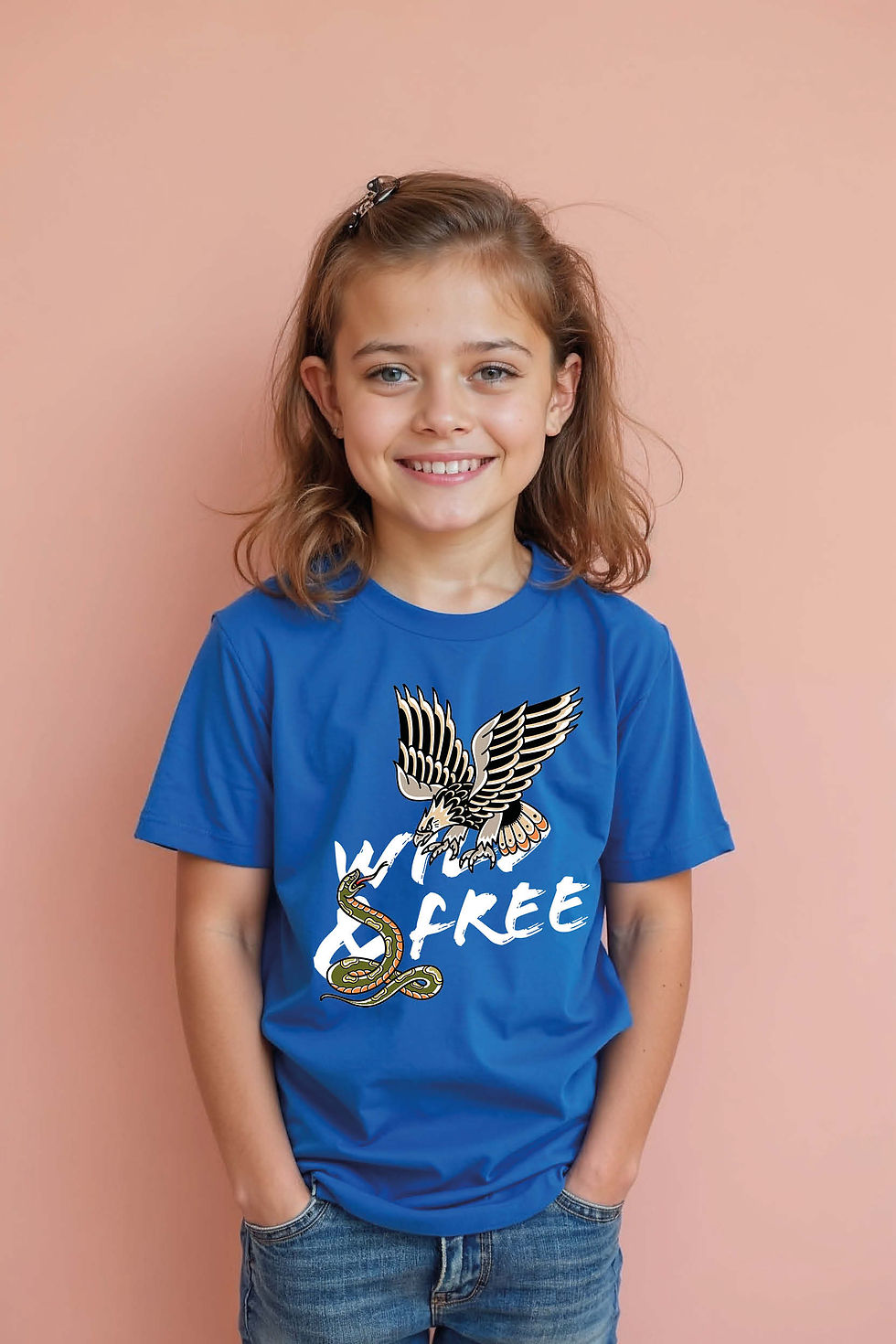 Thumbnail: "Wild & Free" Eagle and Snake T-Shirt Graphic Casual Casual Kids Printed T-Shirt