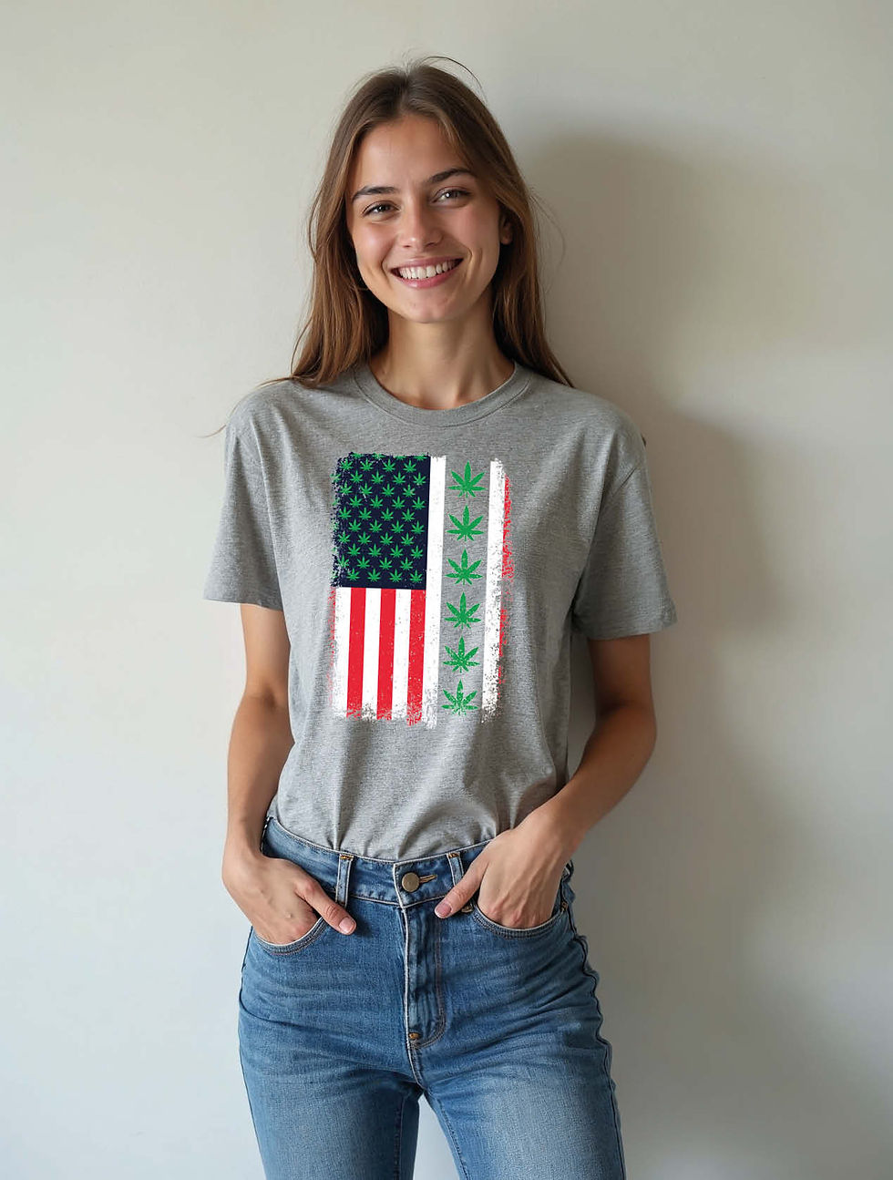 Thumbnail: Cannabis American Flag Urban Women’s Printed Graphic Streetwear T-Shirt