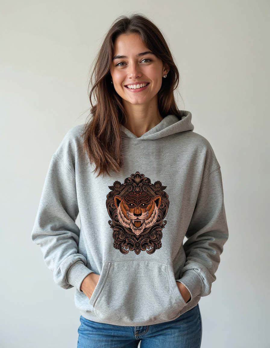 Thumbnail: Fierce Ornate Tiger Guardian Decorative Unisex Graphic Printed Hoodies