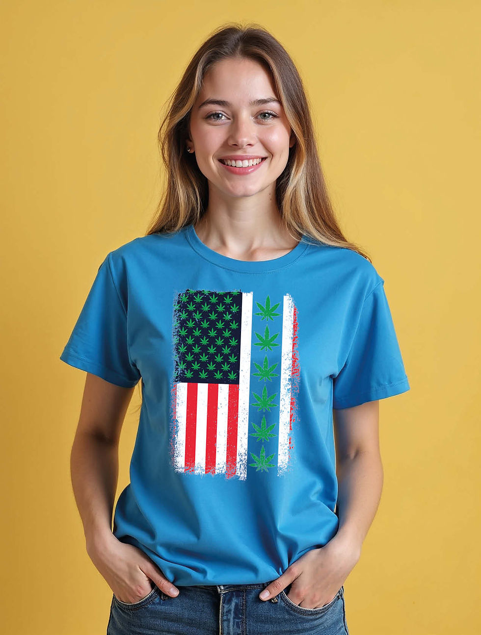 Thumbnail: Cannabis American Flag Urban Women’s Printed Graphic Streetwear T-Shirt
