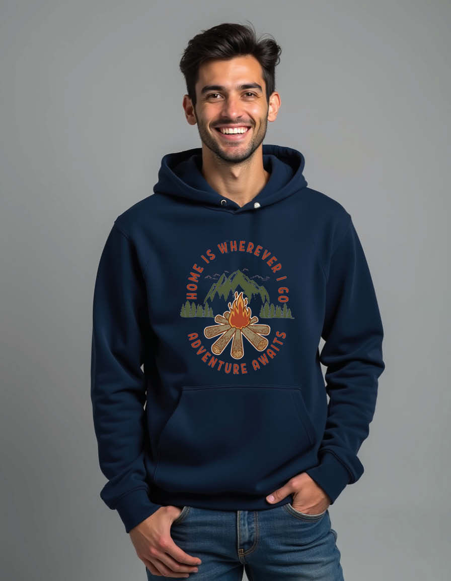 Thumbnail: home is wherever i go adventure awaits Premium Unisex Printed Graphic Hoodies