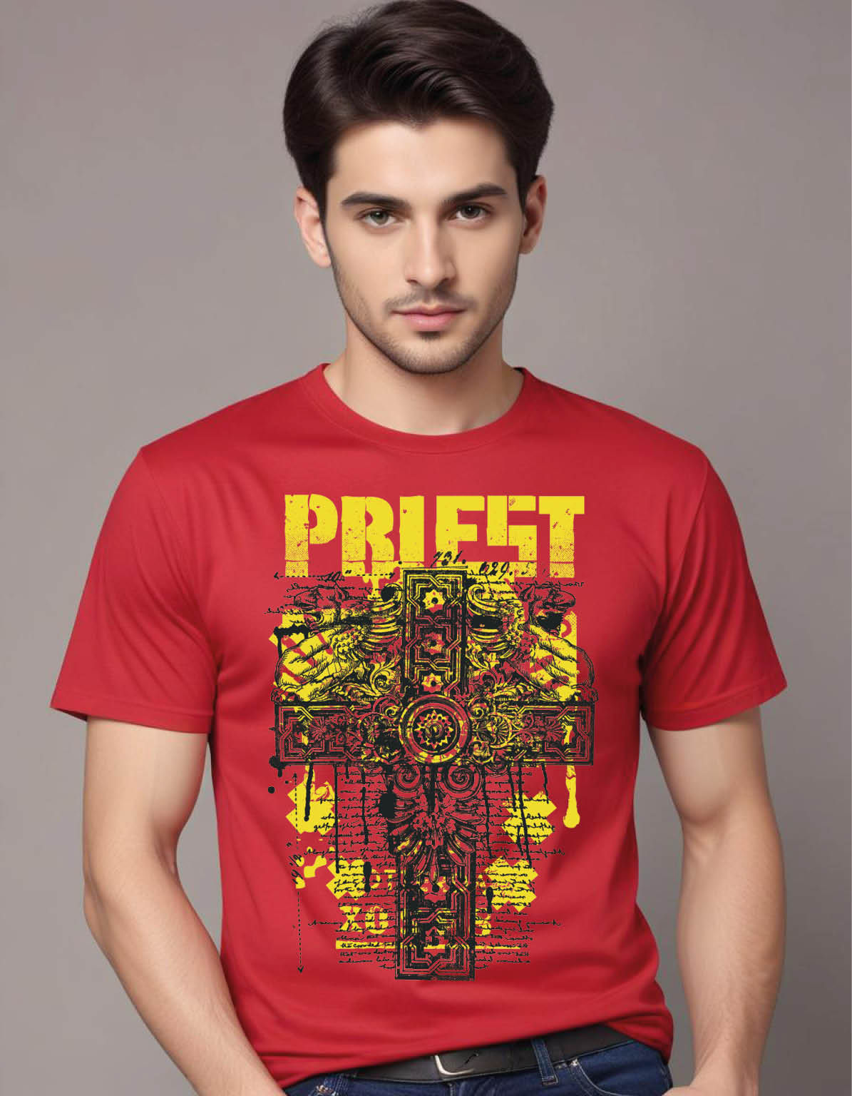 flourish cross with griffins poem mens printed graphic t shirt