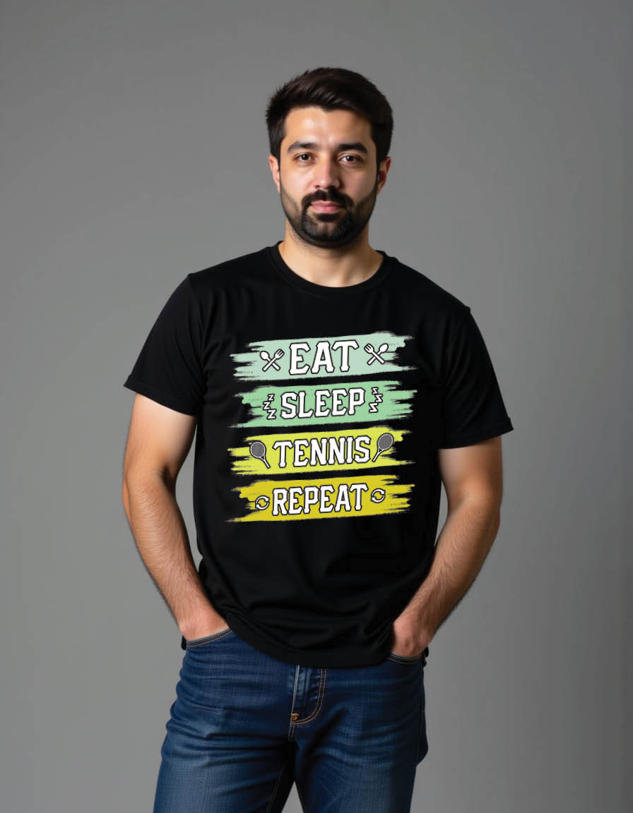 eat sleep tennis repeat tennis mens printed graphic t shirt