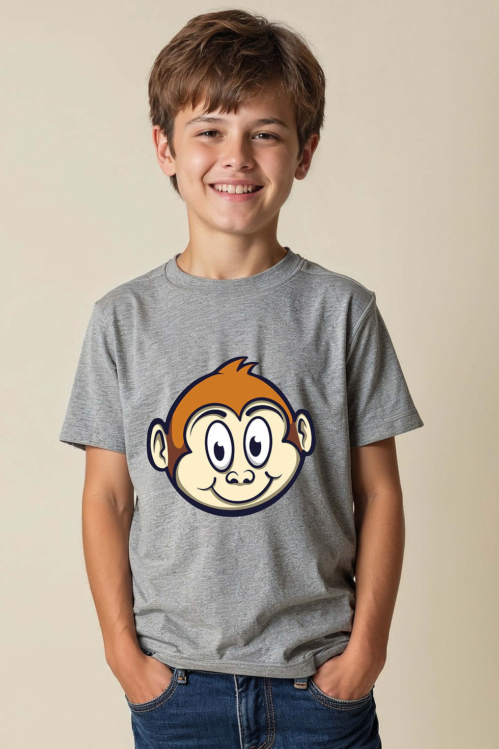Thumbnail: Smiling Cartoon Monkey Face Tee Premium Cartoon Printed T-Shirt for Boys & Girls