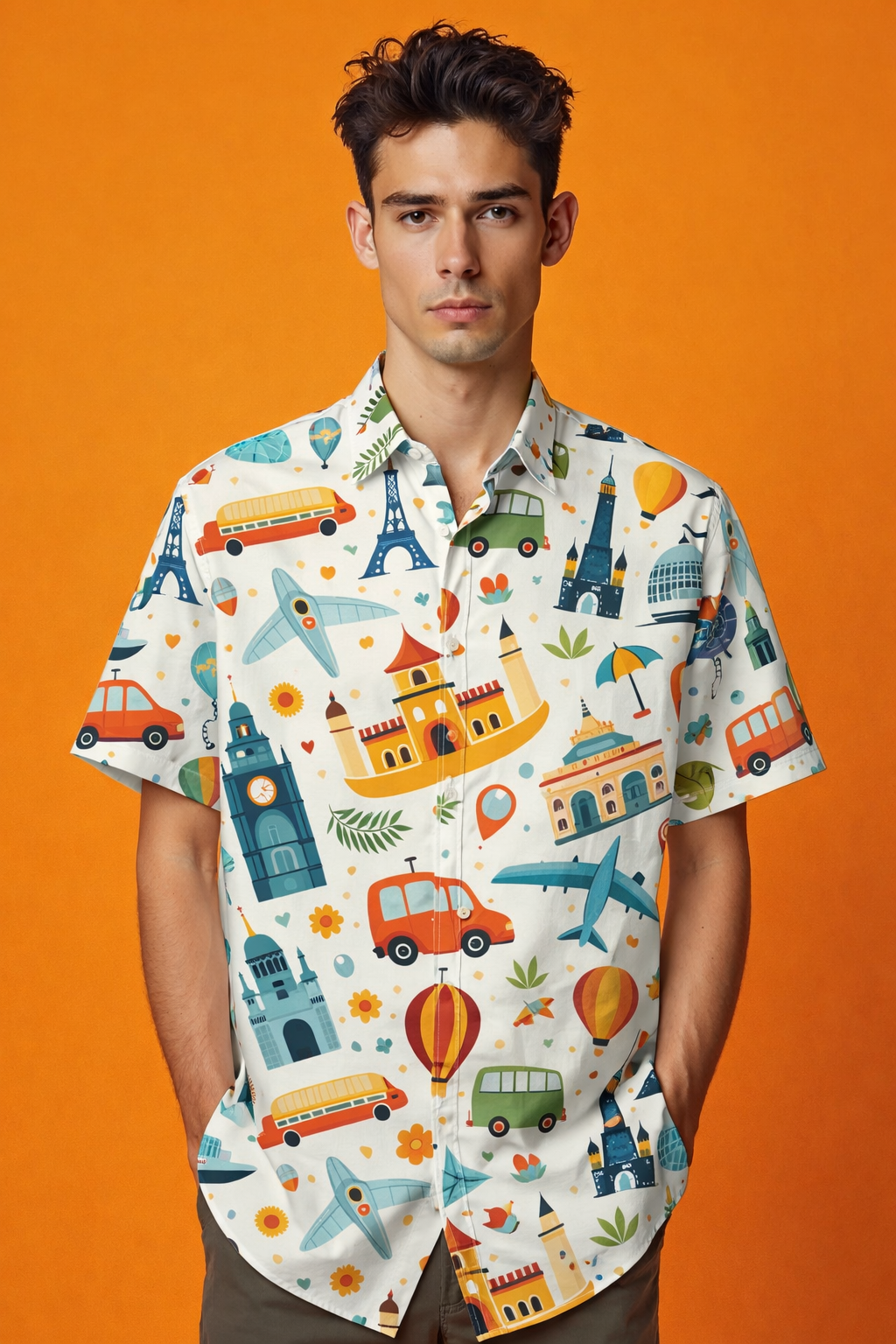 Travel Vibes Trend Inspired Patterned All Over Print Oversized Shirt
