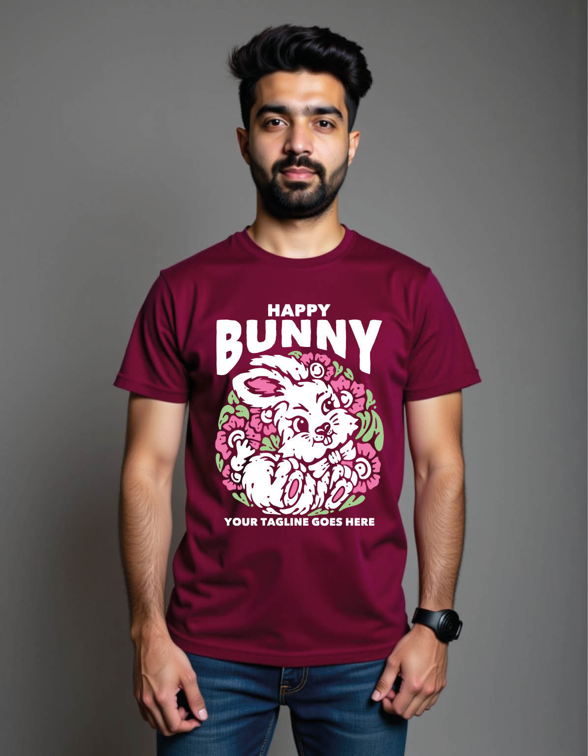 happy bunny with rabbit gray mens printed graphic t shirt