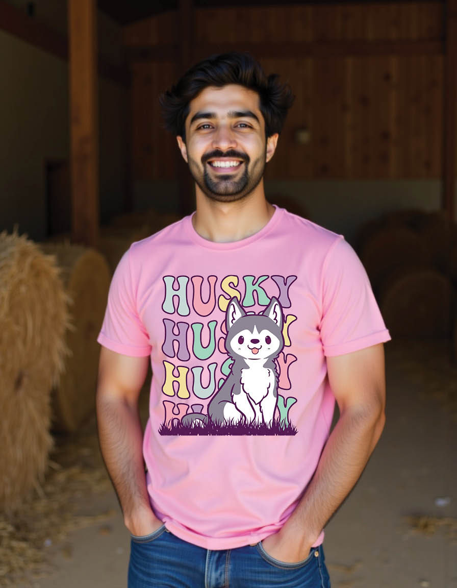 Thumbnail: retro groovy siberian husky dog mens printed graphic t shirt