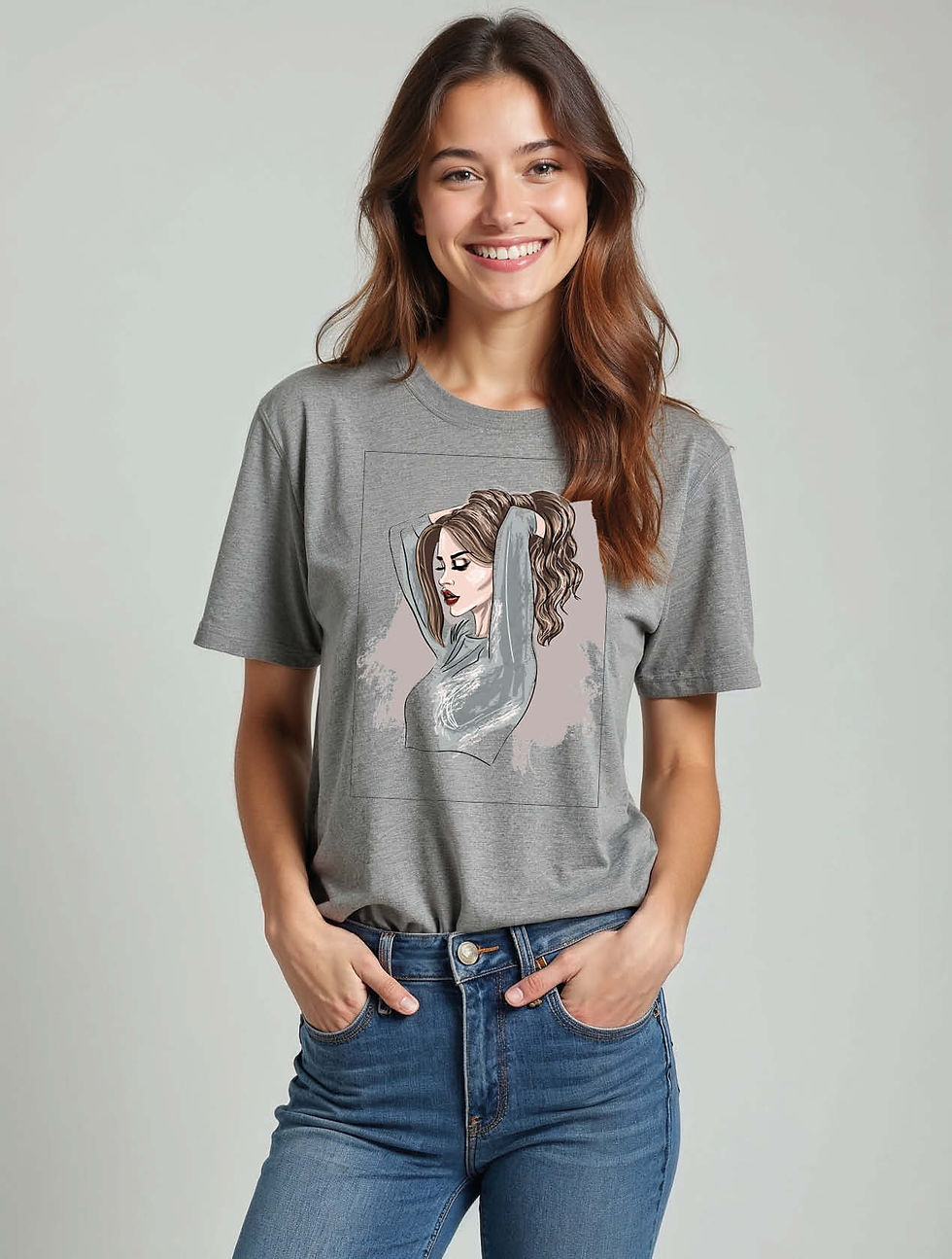 Thumbnail: Ponytail Sketch Casual Women’s Graphic T-Shirt – Premium Quality