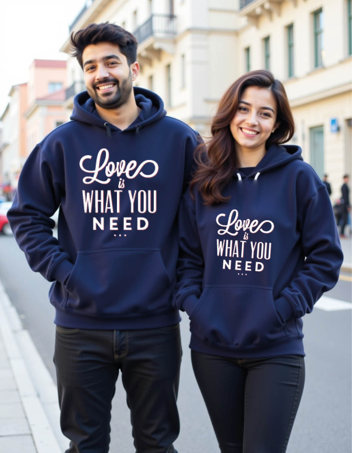 love is what you need Printed Graphic Couple Hoodies Streetwear