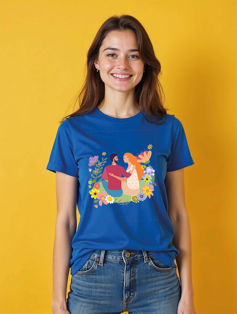 Thumbnail: Romantic Floral Couple Stylish Women’s Typography T-Shirt – Sale