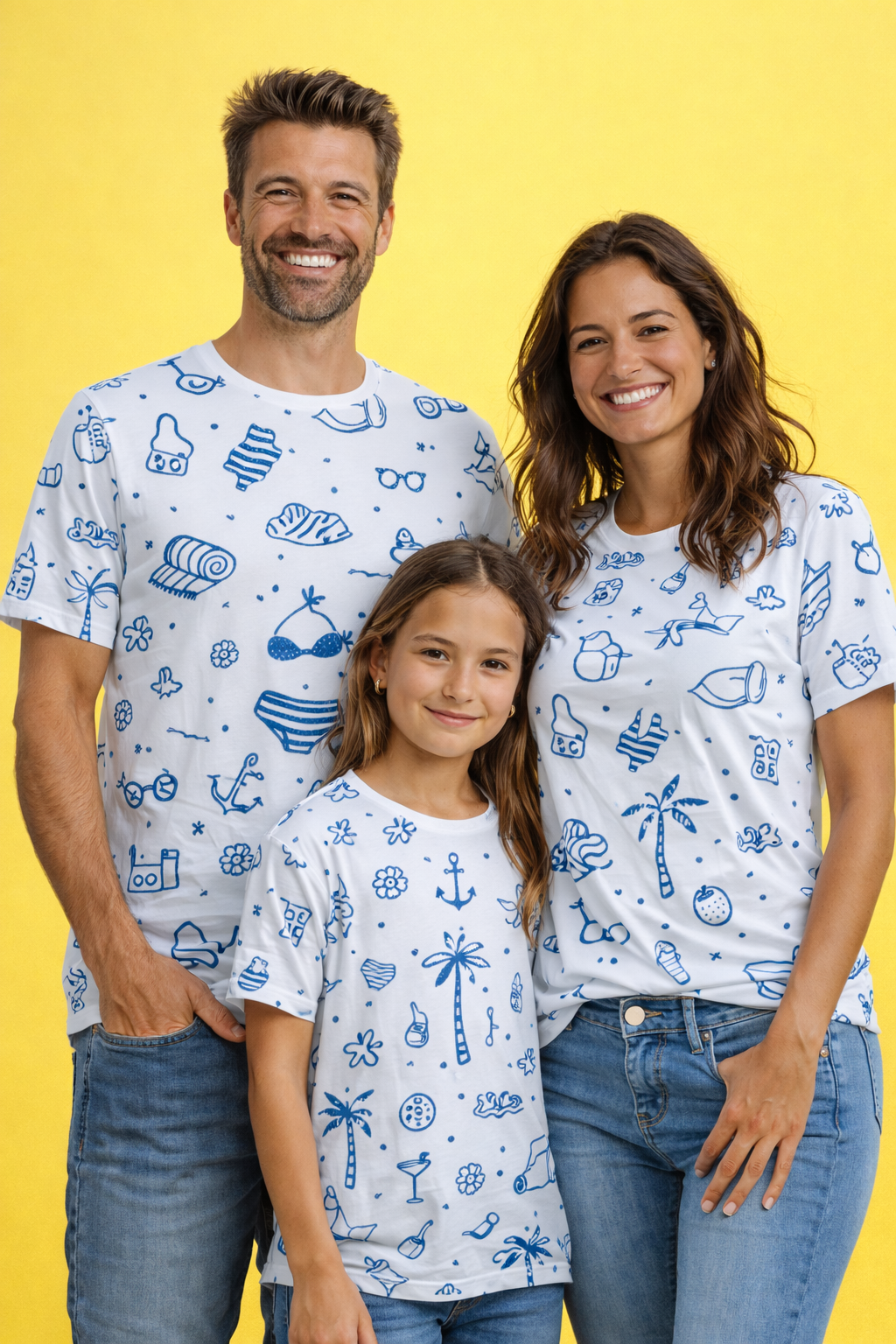 family in vacation-themed matching printed T-shirts pack of 3