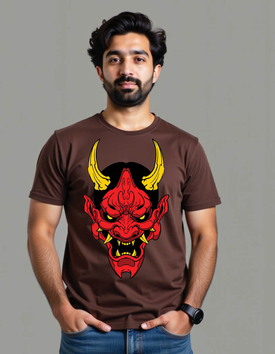 Thumbnail: gold horn demon mask mens printed graphic t shirt