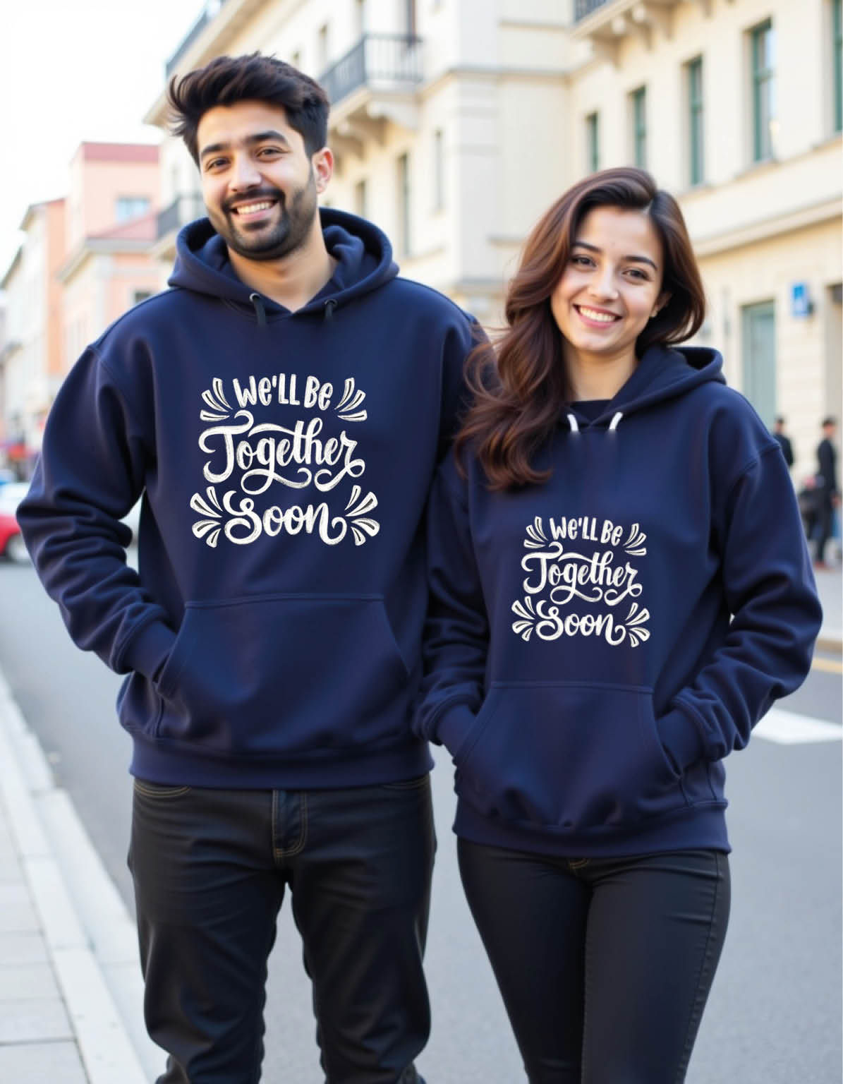 we'll be together soon stylish Printed Graphic Couple Hoodies