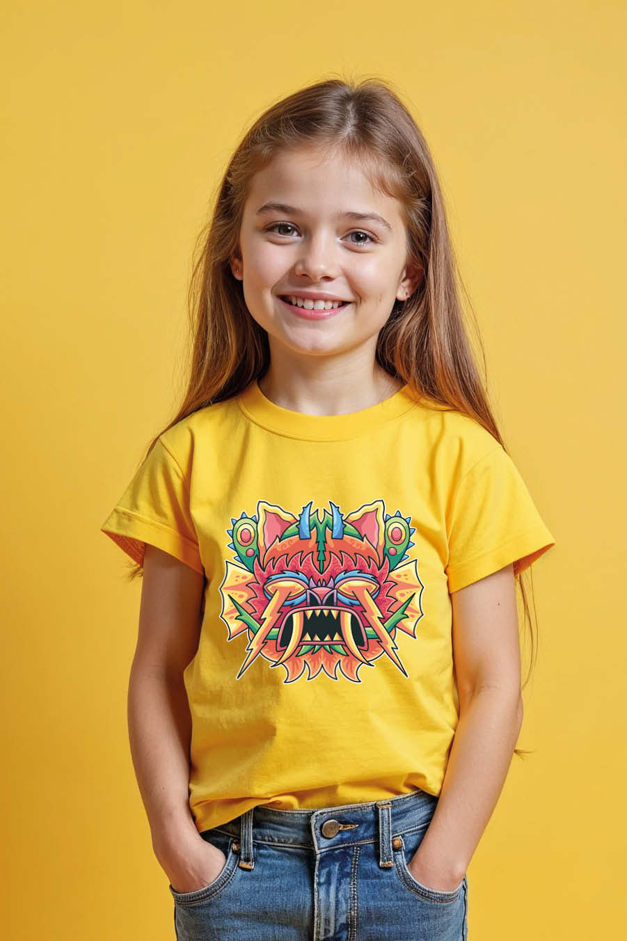 Thumbnail: Neon Thunder Cat Mask T-Shirt Premium Typography Print T-Shirt for Kids