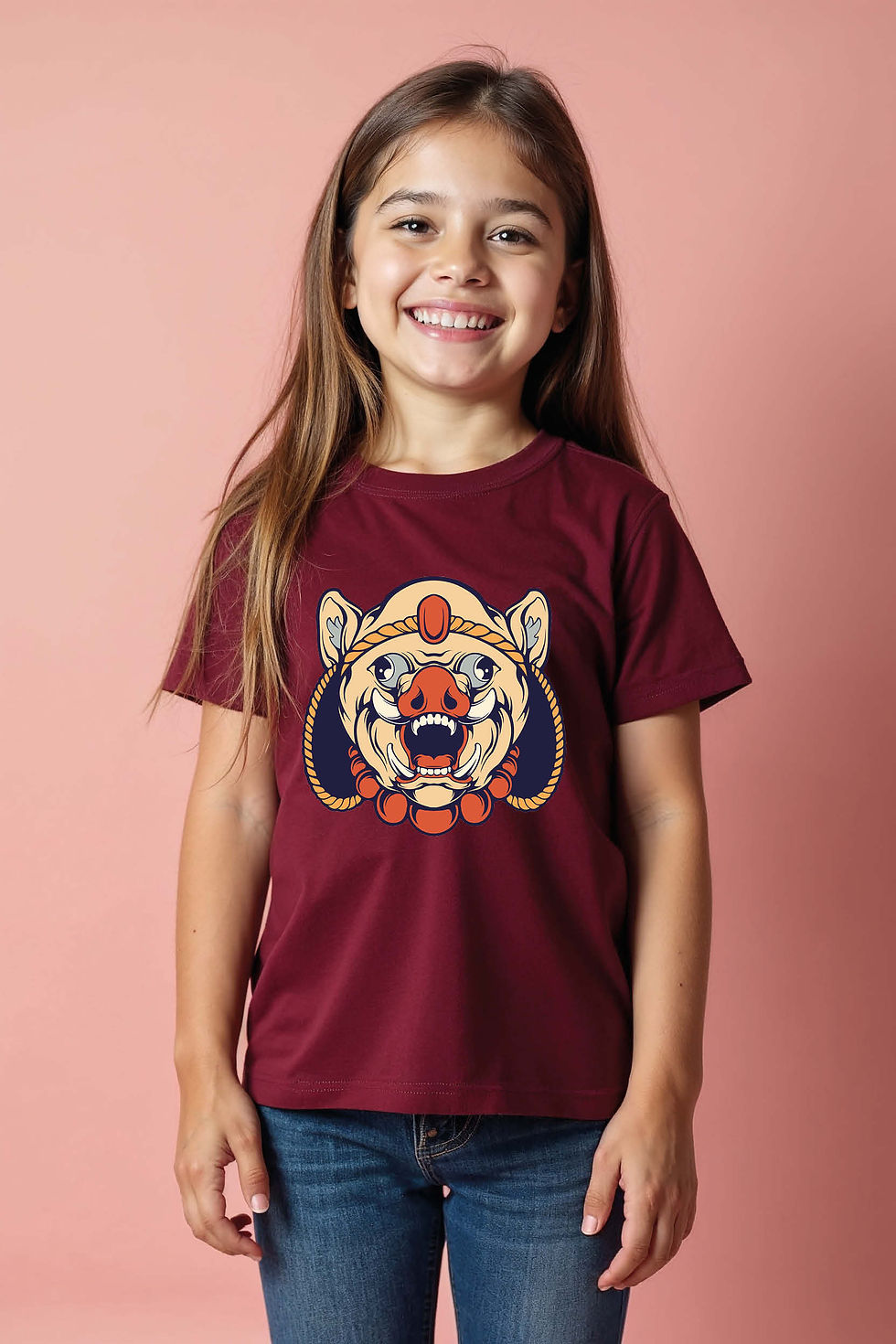 Thumbnail: Ferocious Wild Boar Mask Graphic Tee Casual Cool Cartoon Kids T-Shirt – Print