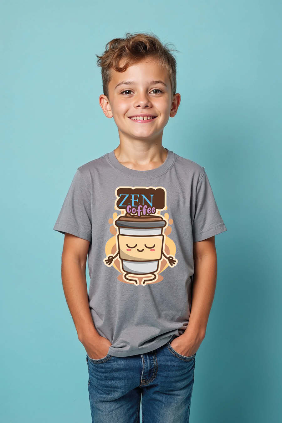 Thumbnail: Zen Coffee Fashion Unisex Kids Graphic Tee – Illustration Print Design for Boys