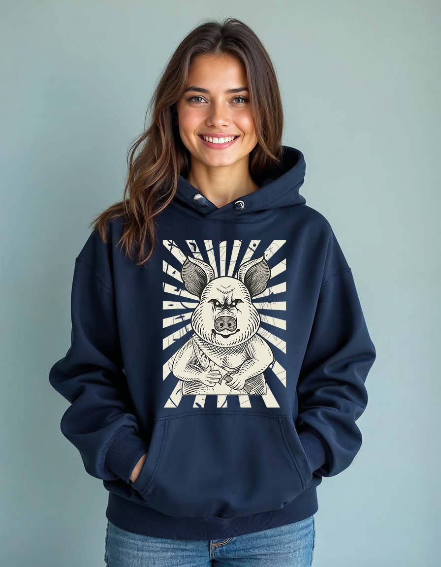 Thumbnail: vintage psychopath pig with an engraving style Unisex Graphic Printed Hoodies