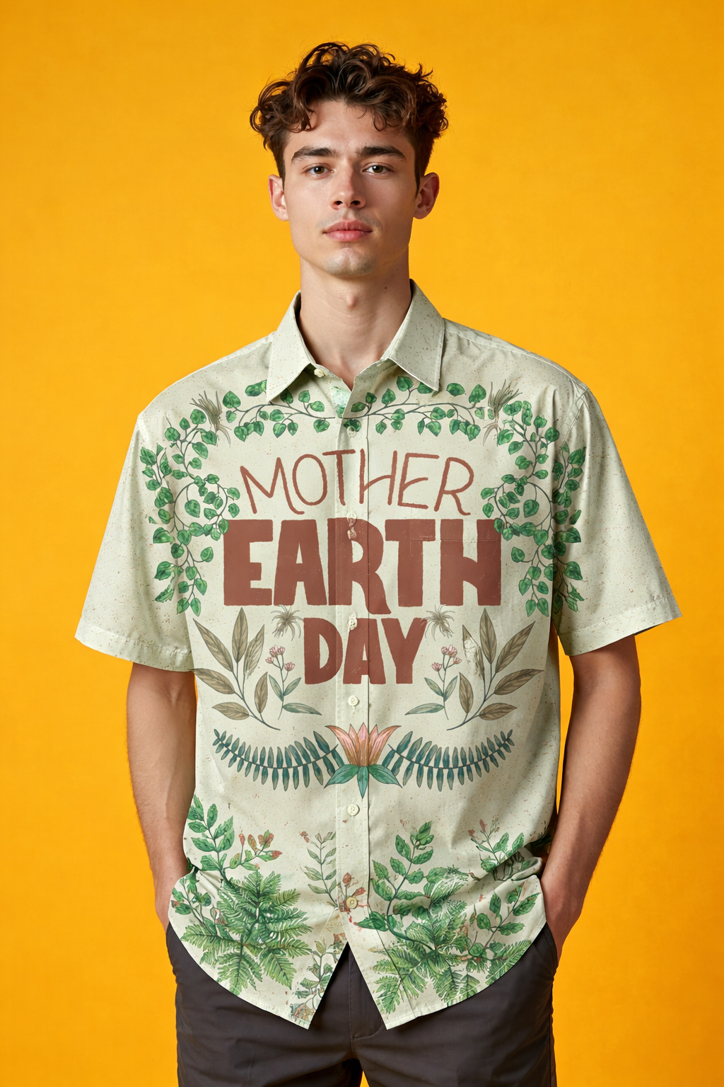 Mother Earth Day Spirit Oversized Patterned Shirt with Fashion AOP Design