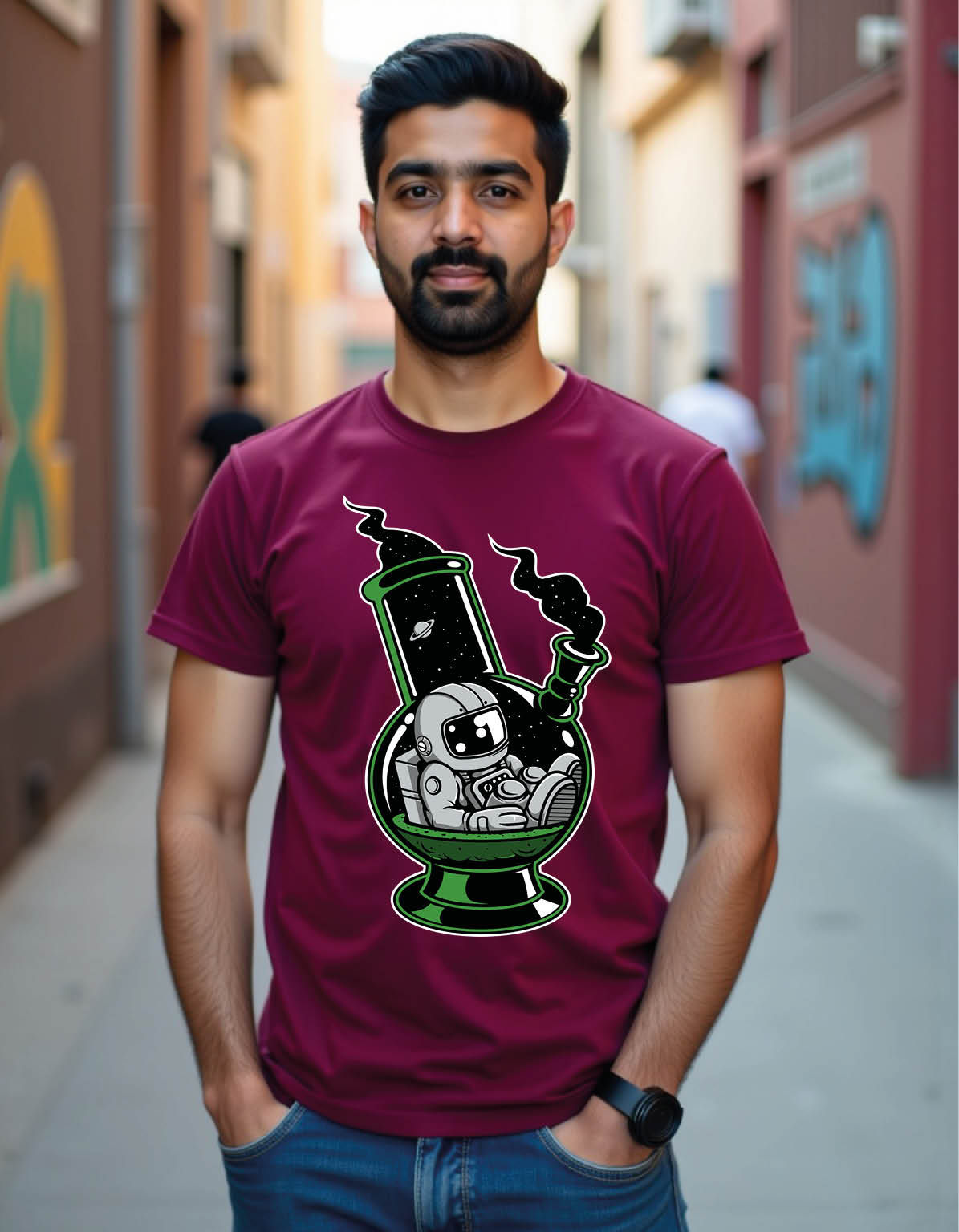 astronaut bong cartoon mens printed graphic t shirt