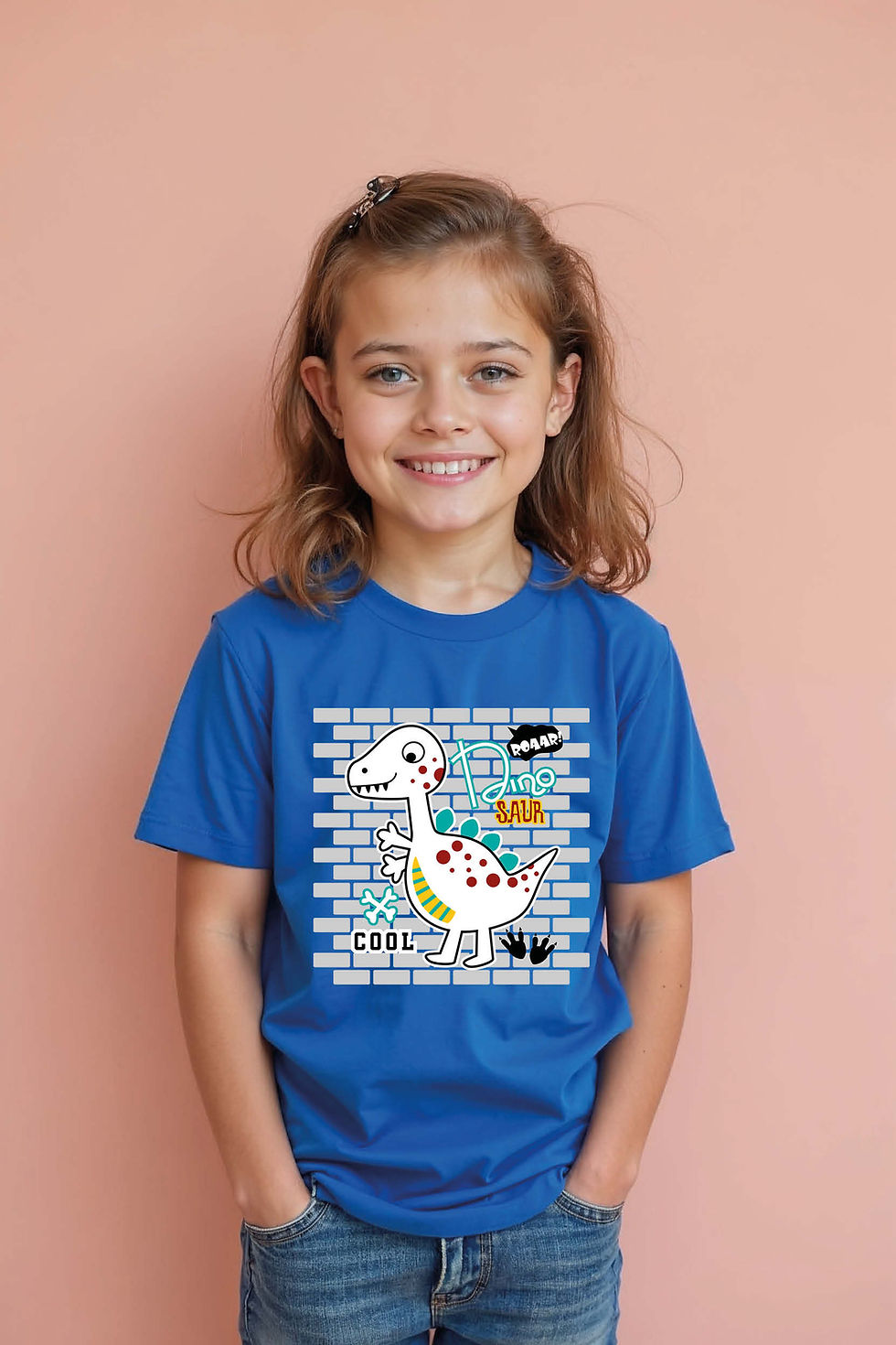 Thumbnail: Dino Surf Cartoon Trendy Casual Kids Printed T-Shirt – Cartoon Print Design