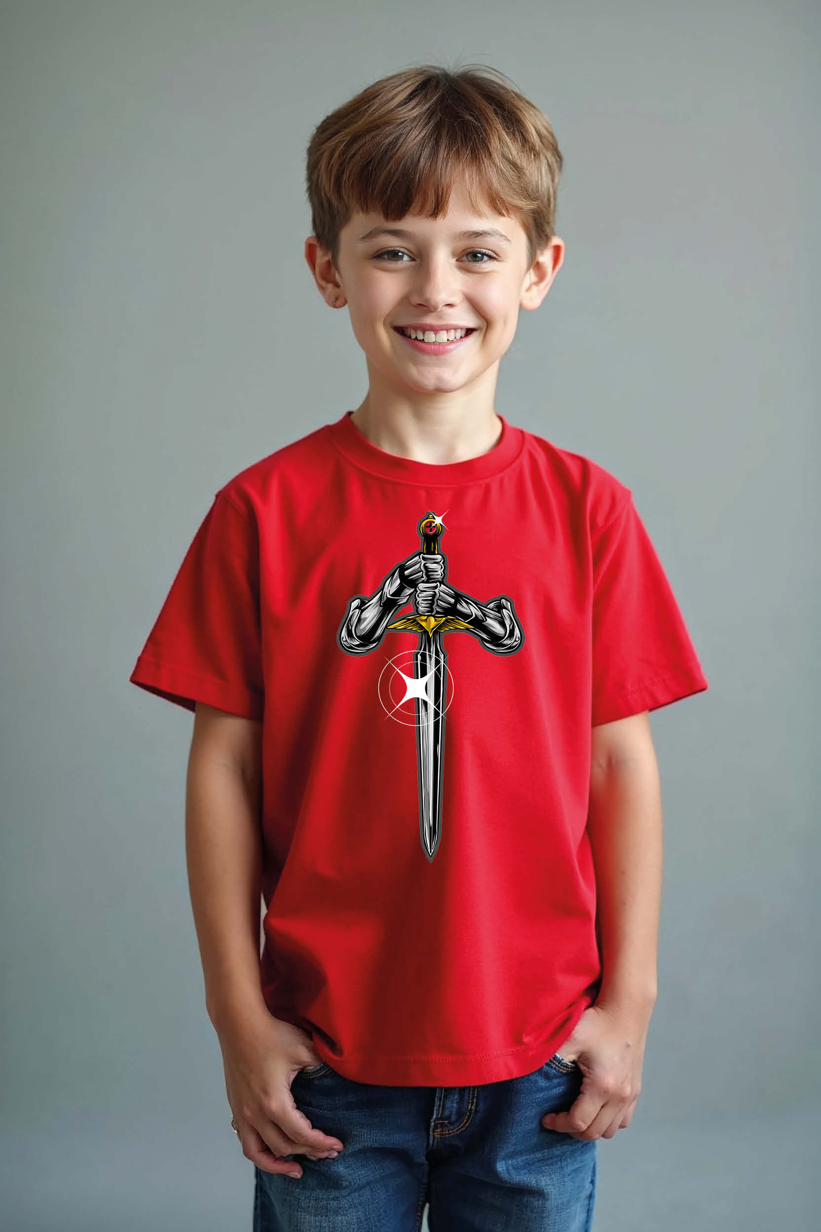 Sword Warrior Graphic Kids T-Shirt – Powerful Hero Theme Tee for Boys & Girls