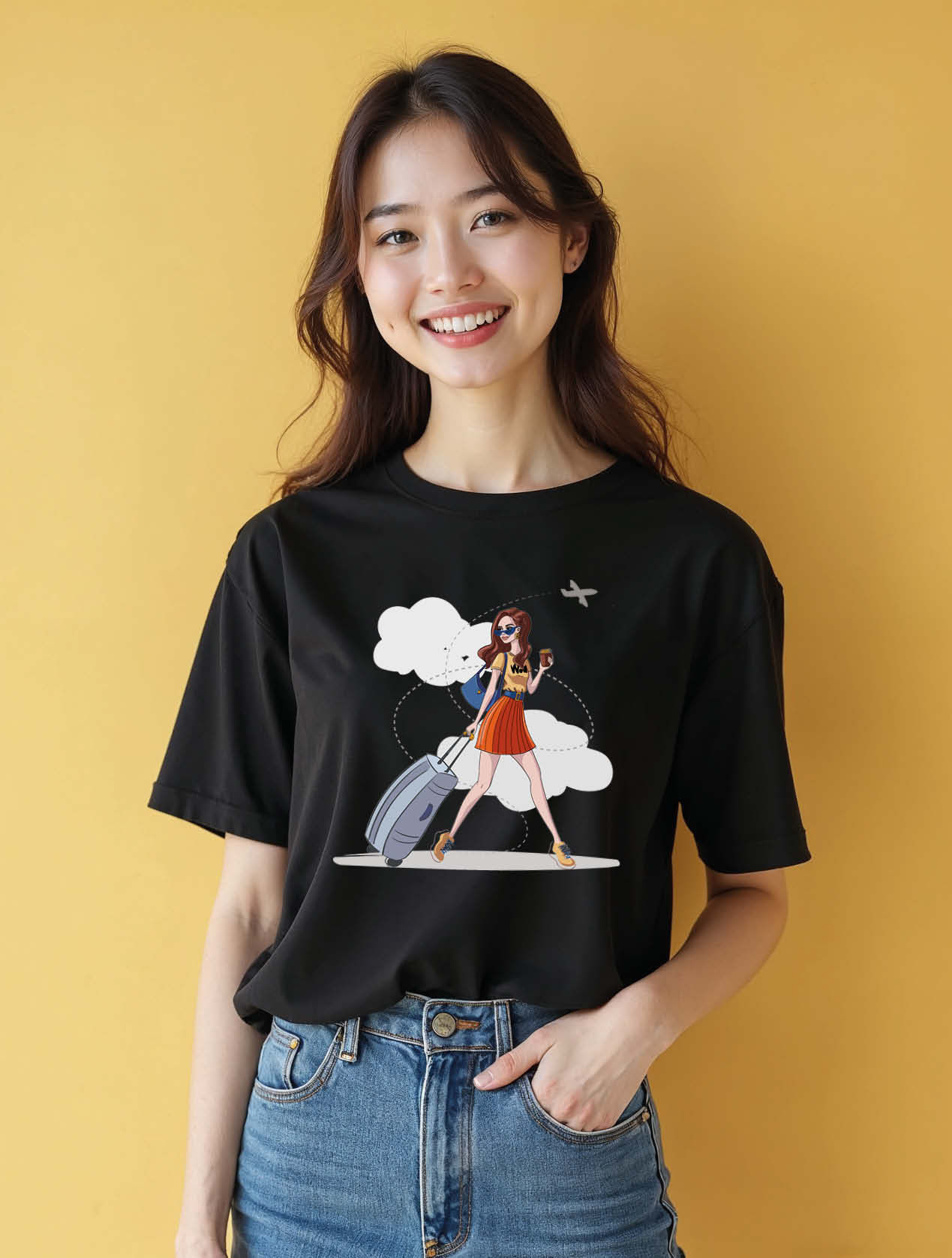 Cartoon Traveler Chic Women’s Typography T-Shirt – Fast Delivery