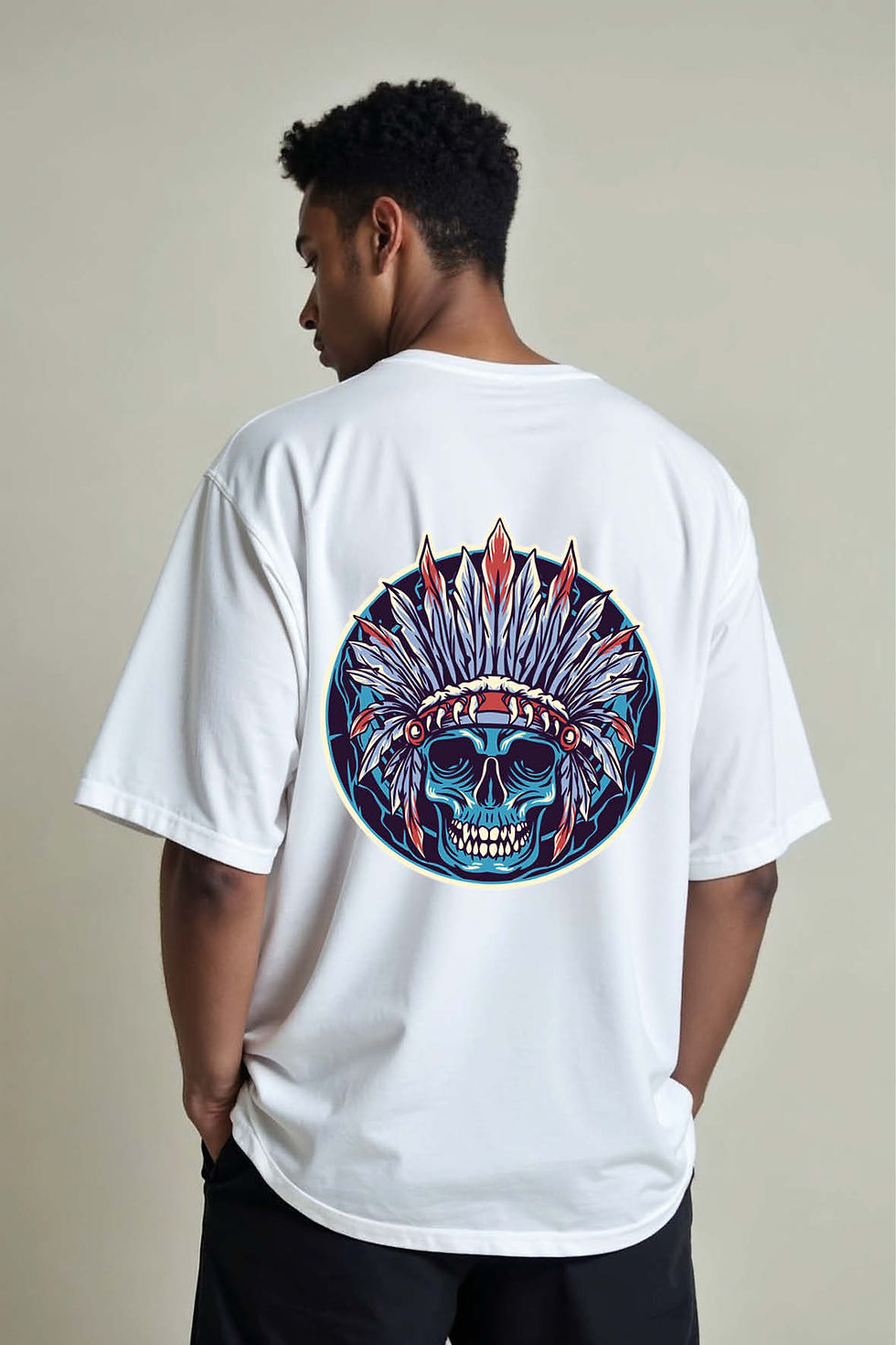 Thumbnail: Chief Headdress Skull Vintage Unisex Drop Shoulder Oversized T-Shirt