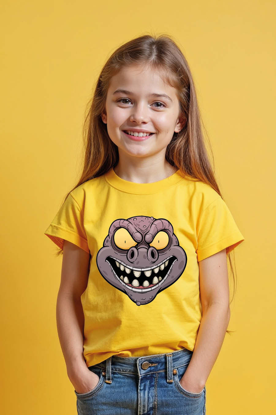 Thumbnail: Angry Cartoon Monster Face T-Shirt Casual Unisex Kids Graphic Tee