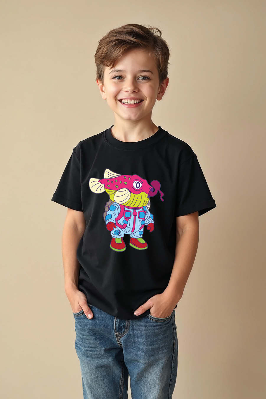 Thumbnail: Deep Sea Diver Fish Cute Kids Graphic Tee – Drawing Print Design for Boys & Girl
