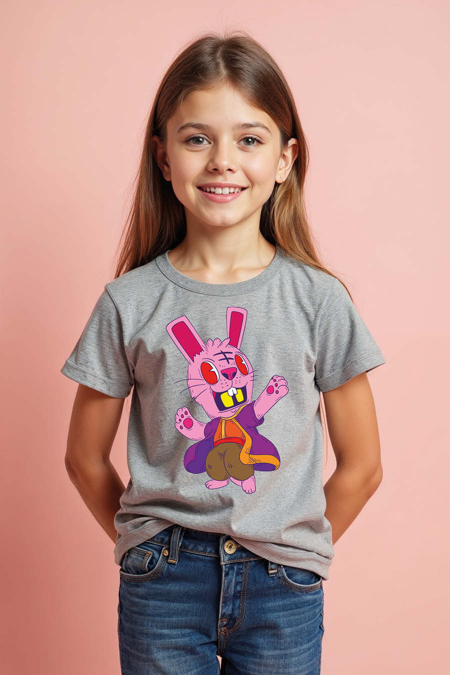 Thumbnail: rabbit Cotton Trendy Printed Tee for Kids – Character Print Design Boys & Girls