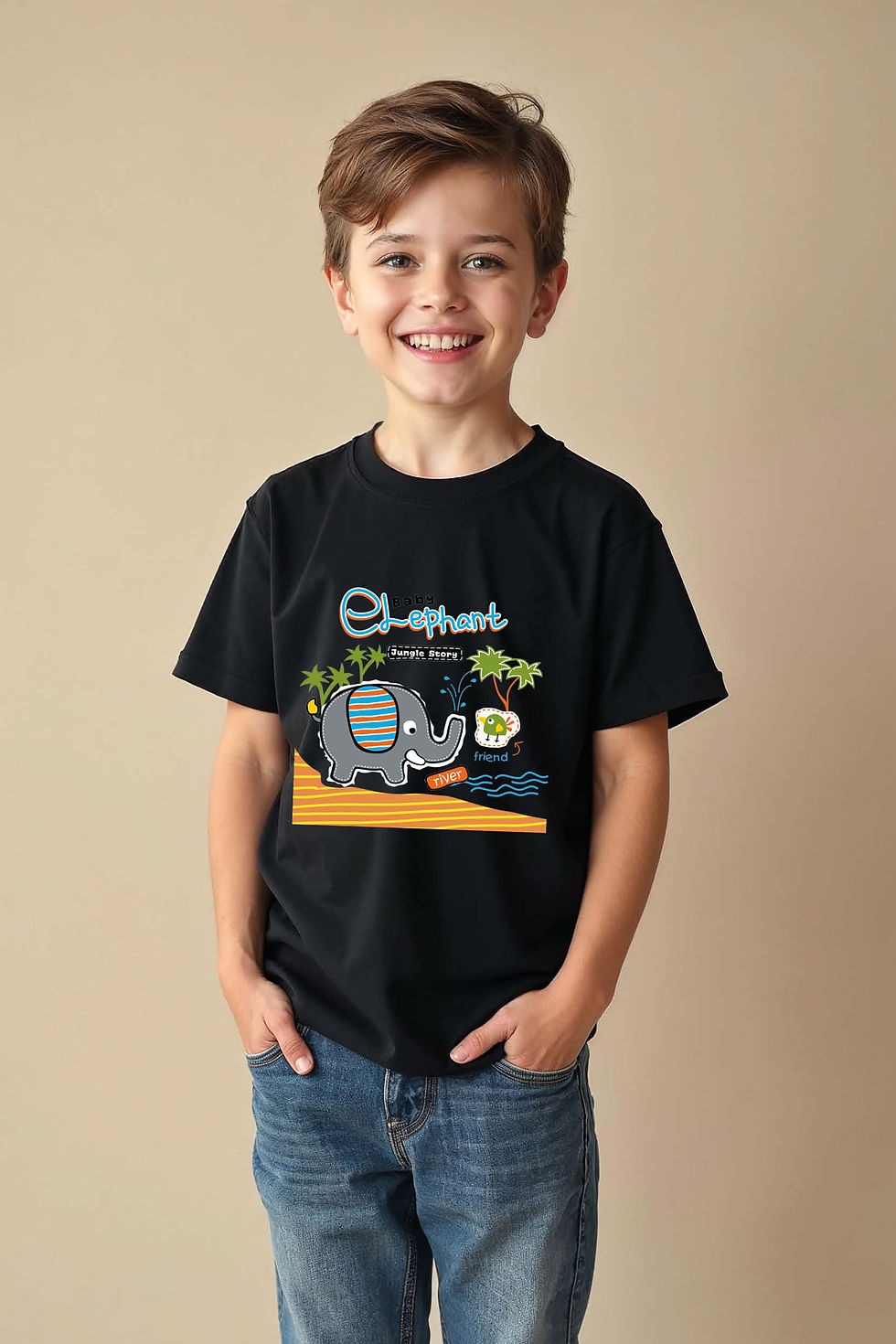 Baby elephant Cartoon Premium Casual Kids Printed T-Shirt – Graphic Print Design