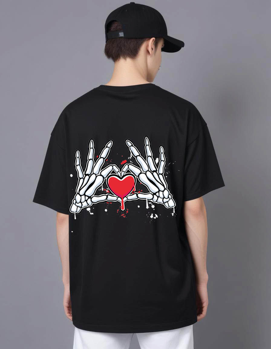 hand love skeleton streetwear Oversized Printed t shirt