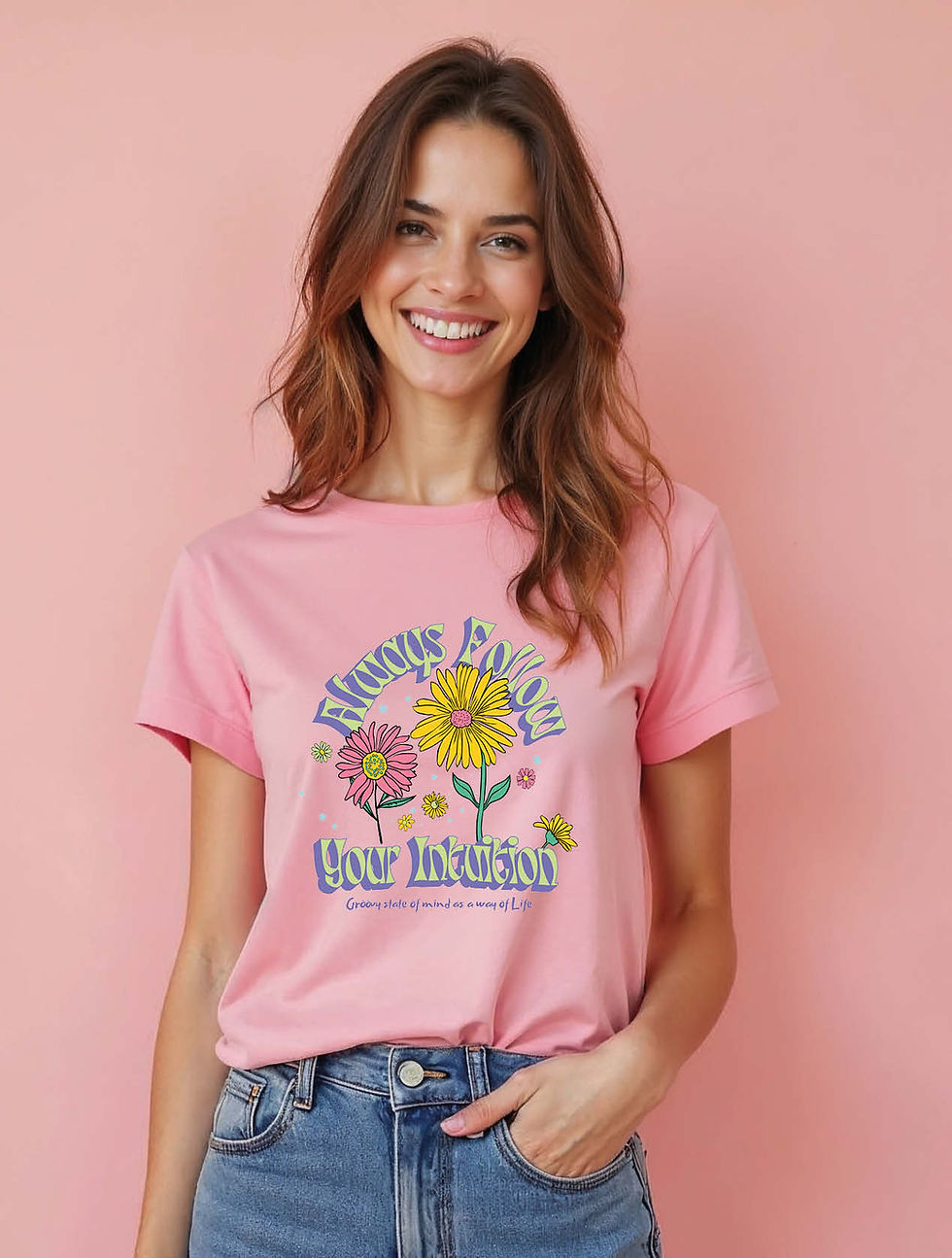 Thumbnail: Always Follow Your Intuition' Flower Stylish Women’s Printed Graphic T-Shirt