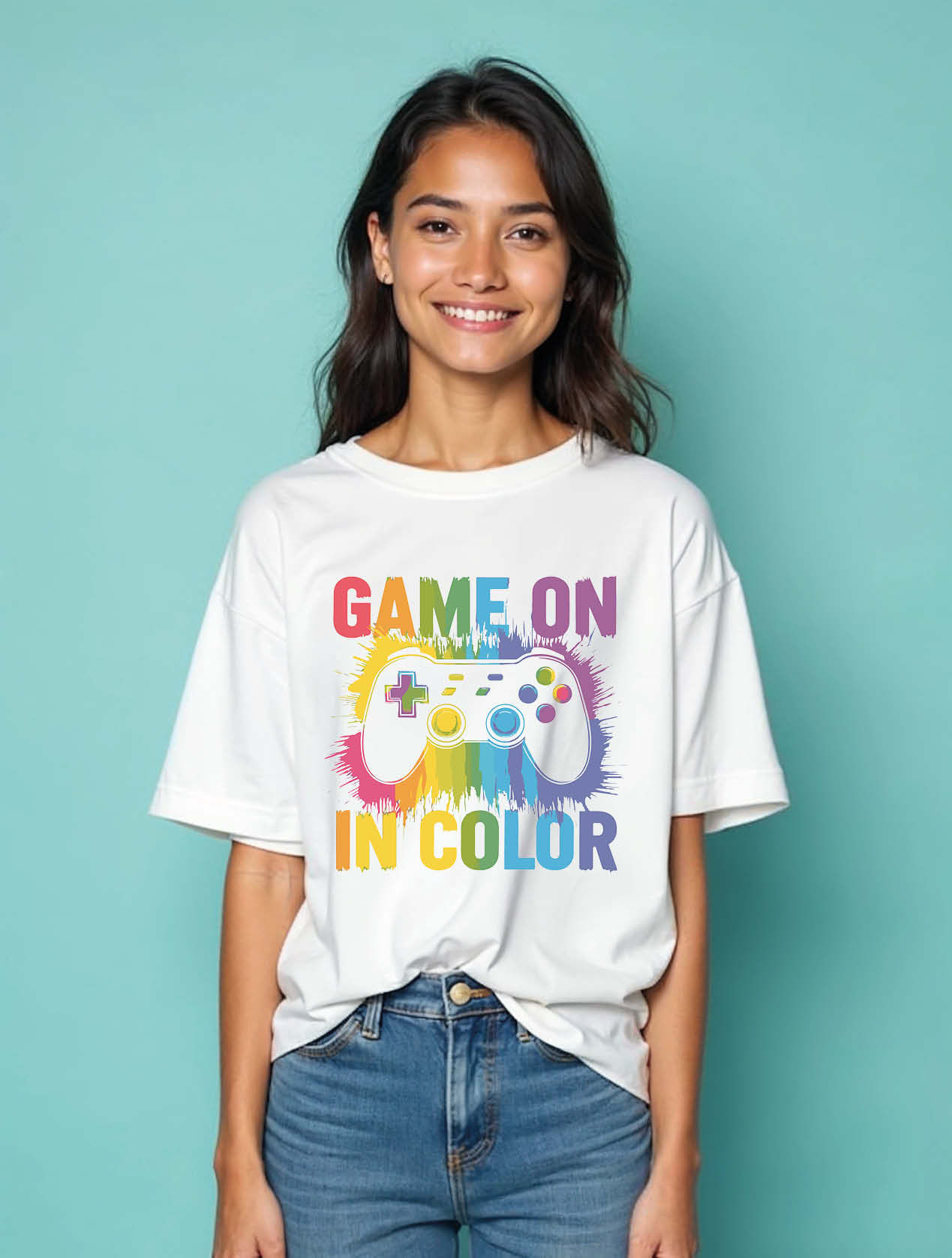 game on in color  Cool Unisex Drop Shoulder Oversized T-Shirt for Men & Women