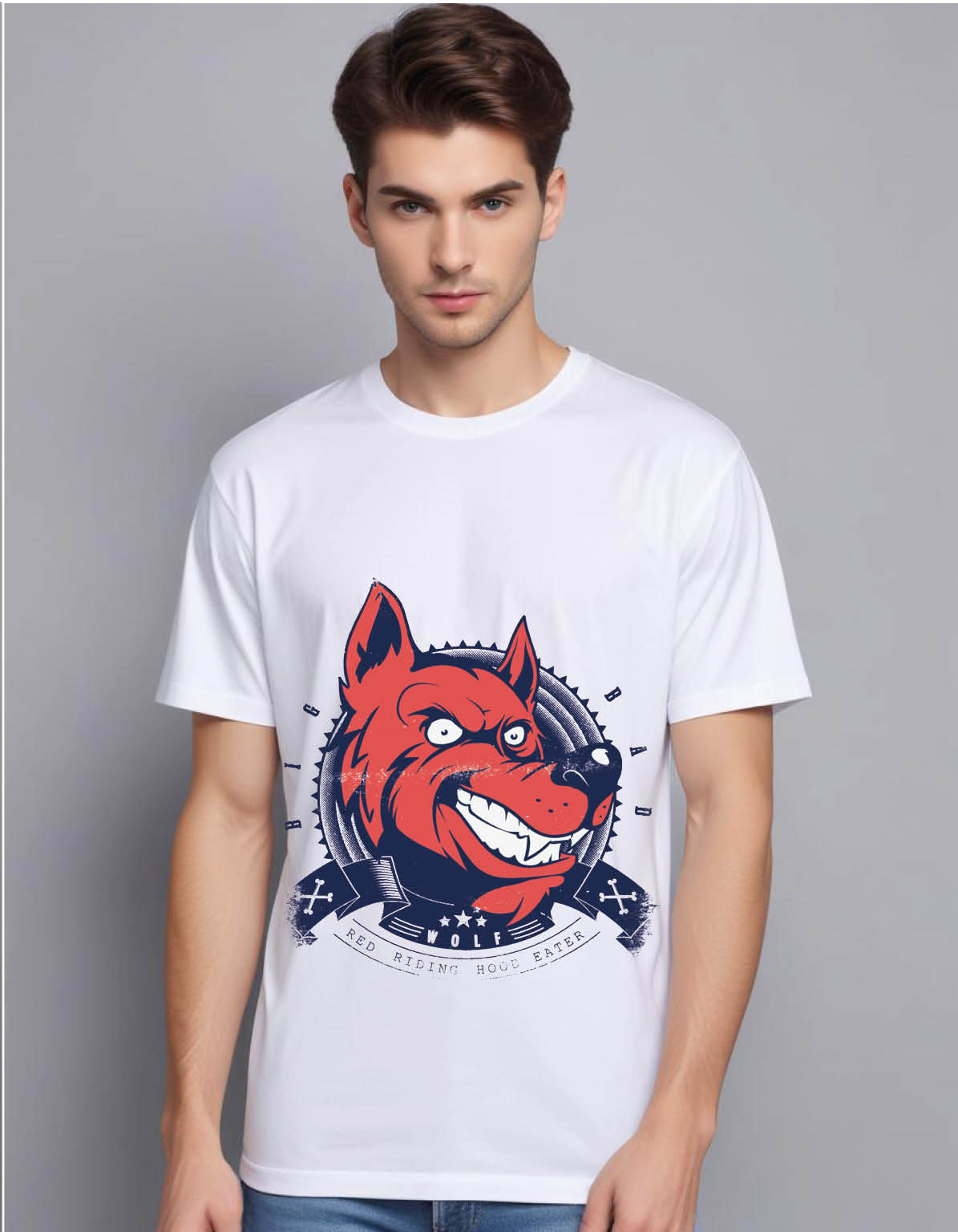 wolf grin with round frame crossed bones mens printed graphic t shirt