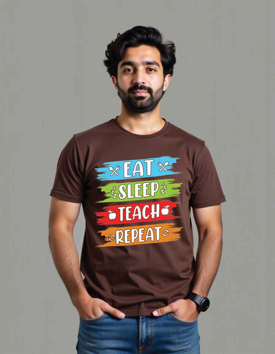 eat sleep teach repeat teacher mens printed graphic t shirt